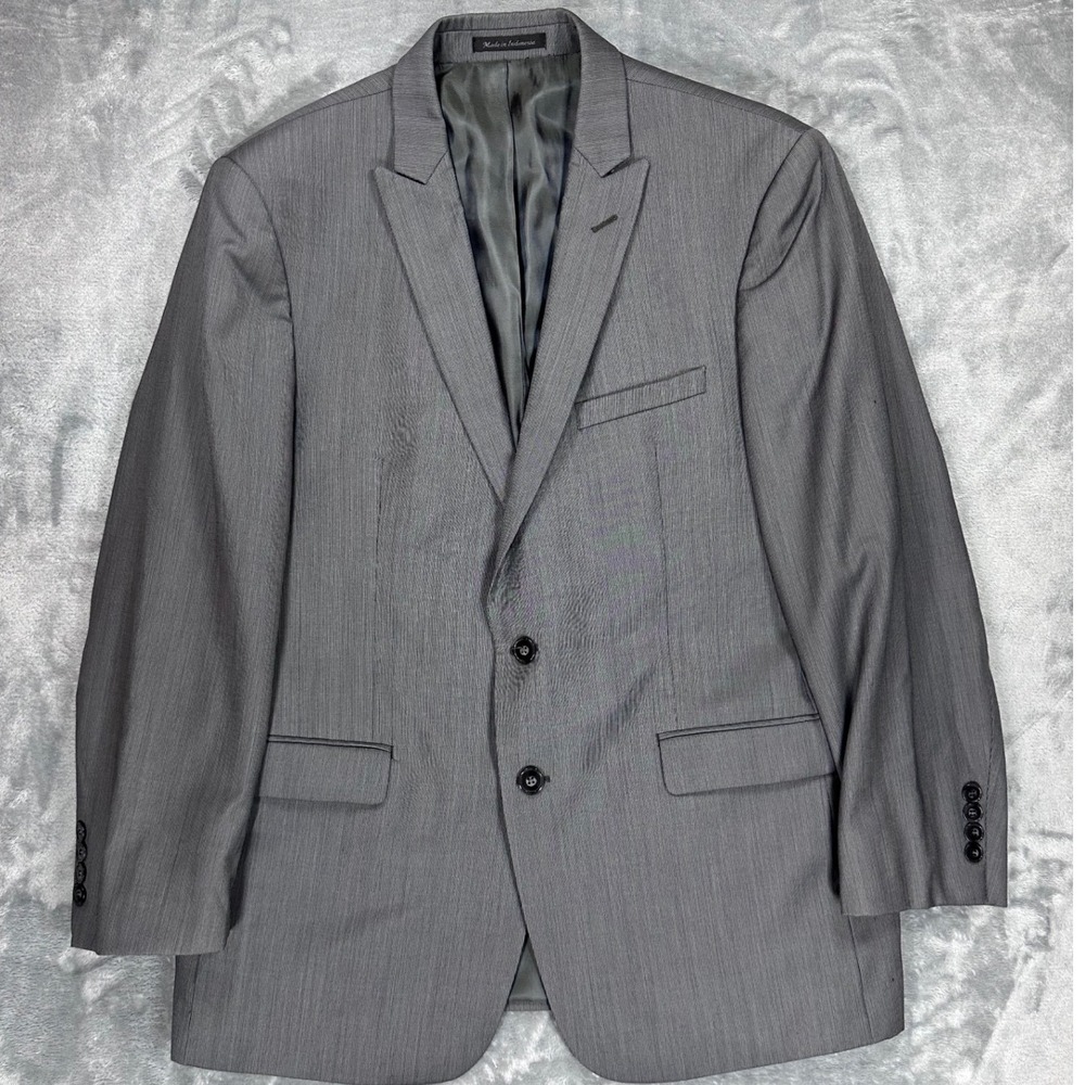 Calvin Klein Mens Gray Pinstripe Wool Extreme Slim Fit Suit Jacket Blazer 44R